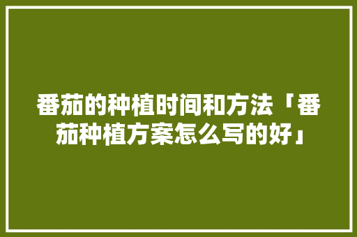 番茄的种植时间和方法「番茄种植方案怎么写的好」 番茄的种植时间和方法「番茄种植方案怎么写的好」 番茄病虫害防治