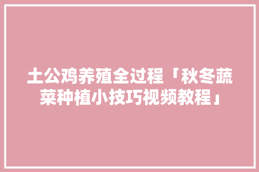 土公鸡养殖全过程「秋冬蔬菜种植小技巧视频教程」 土公鸡养殖全过程「秋冬蔬菜种植小技巧视频教程」 农业常识