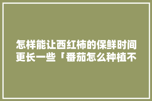 怎样能让西红柿的保鲜时间更长一些「番茄怎么种植不坏呢视频」 怎样能让西红柿的保鲜时间更长一些「番茄怎么种植不坏呢视频」 土壤施肥