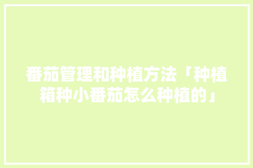 番茄管理和种植方法「种植箱种小番茄怎么种植的」 番茄管理和种植方法「种植箱种小番茄怎么种植的」 种植技巧