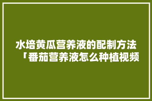 水培黄瓜营养液的配制方法「番茄营养液怎么种植视频」