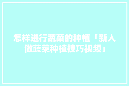 怎样进行蔬菜的种植「新人做蔬菜种植技巧视频」 怎样进行蔬菜的种植「新人做蔬菜种植技巧视频」 种植技巧