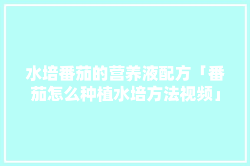 水培番茄的营养液配方「番茄怎么种植水培方法视频」 水培番茄的营养液配方「番茄怎么种植水培方法视频」 植物种类