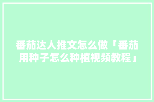 番茄达人推文怎么做「番茄用种子怎么种植视频教程」 番茄达人推文怎么做「番茄用种子怎么种植视频教程」 番茄种植技巧