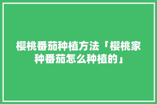 樱桃番茄种植方法「樱桃家种番茄怎么种植的」 番茄种植技巧 樱桃番茄种植方法「樱桃家种番茄怎么种植的」 樱桃番茄种植方法「樱桃家种番茄怎么种植的」 番茄种植技巧