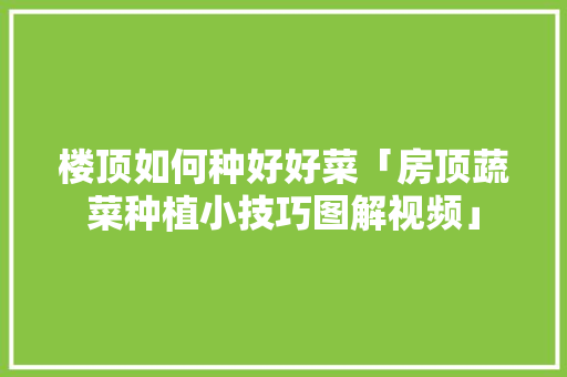 楼顶如何种好好菜「房顶蔬菜种植小技巧图解视频」 楼顶如何种好好菜「房顶蔬菜种植小技巧图解视频」 番茄病虫害防治
