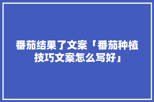 番茄结果了文案「番茄种植技巧文案怎么写好」 番茄结果了文案「番茄种植技巧文案怎么写好」 番茄种植技巧