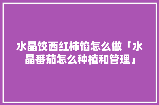水晶饺西红柿馅怎么做「水晶番茄怎么种植和管理」 水晶饺西红柿馅怎么做「水晶番茄怎么种植和管理」 种植技巧