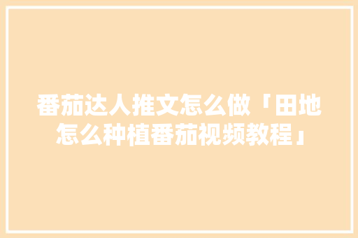 番茄达人推文怎么做「田地怎么种植番茄视频教程」 番茄达人推文怎么做「田地怎么种植番茄视频教程」 番茄病虫害防治