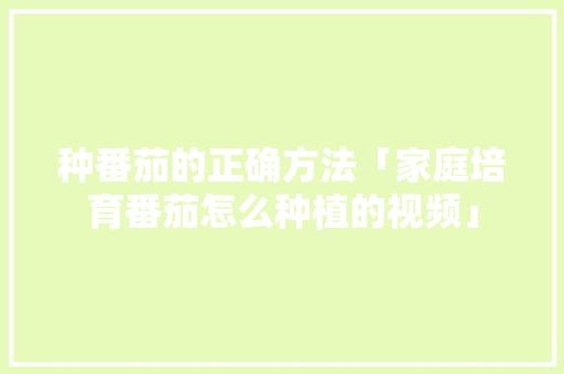 种番茄的正确方法「家庭培育番茄怎么种植的视频」 种番茄的正确方法「家庭培育番茄怎么种植的视频」 番茄病虫害防治
