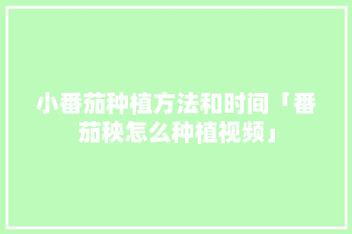 小番茄种植方法和时间「番茄秧怎么种植视频」 小番茄种植方法和时间「番茄秧怎么种植视频」 种植技巧