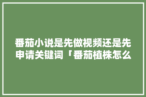 番茄小说是先做视频还是先申请关键词「番茄植株怎么种植视频教程」 番茄小说是先做视频还是先申请关键词「番茄植株怎么种植视频教程」 土壤施肥