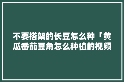 不要搭架的长豆怎么种「黄瓜番茄豆角怎么种植的视频」 不要搭架的长豆怎么种「黄瓜番茄豆角怎么种植的视频」 土壤施肥