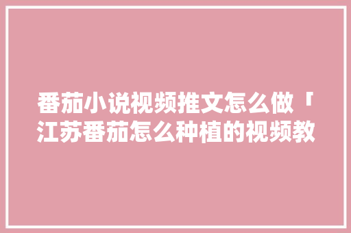 番茄小说视频推文怎么做「江苏番茄怎么种植的视频教程」