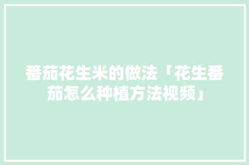 番茄花生米的做法「花生番茄怎么种植方法视频」