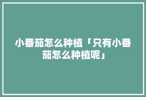 小番茄怎么种植「只有小番茄怎么种植呢」 小番茄怎么种植「只有小番茄怎么种植呢」 番茄病虫害防治