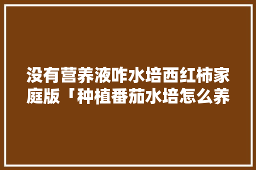 没有营养液咋水培西红柿家庭版「种植番茄水培怎么养护」 没有营养液咋水培西红柿家庭版「种植番茄水培怎么养护」 土壤施肥