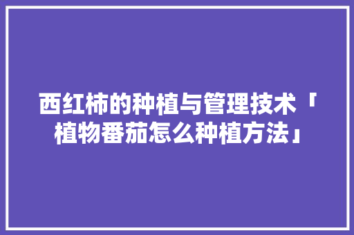 西红柿的种植与管理技术「植物番茄怎么种植方法」