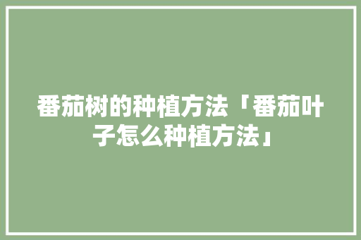 番茄树的种植方法「番茄叶子怎么种植方法」 番茄树的种植方法「番茄叶子怎么种植方法」 种植技巧