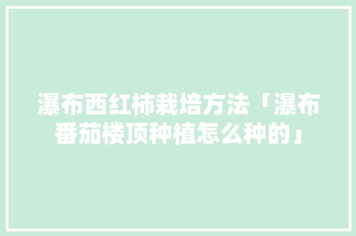 瀑布西红柿栽培方法「瀑布番茄楼顶种植怎么种的」 瀑布西红柿栽培方法「瀑布番茄楼顶种植怎么种的」 花朵知识