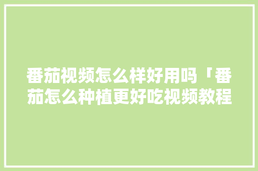 番茄视频怎么样好用吗「番茄怎么种植更好吃视频教程」 番茄视频怎么样好用吗「番茄怎么种植更好吃视频教程」 农业常识