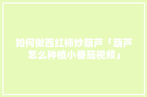 如何做西红柿炒葫芦「葫芦怎么种植小番茄视频」