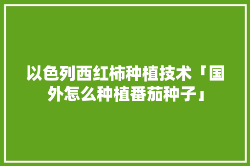 以色列西红柿种植技术「国外怎么种植番茄种子」 以色列西红柿种植技术「国外怎么种植番茄种子」 农业常识