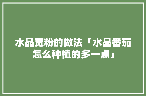 水晶宽粉的做法「水晶番茄怎么种植的多一点」 水晶宽粉的做法「水晶番茄怎么种植的多一点」 番茄种植技巧