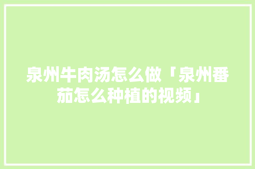 泉州牛肉汤怎么做「泉州番茄怎么种植的视频」