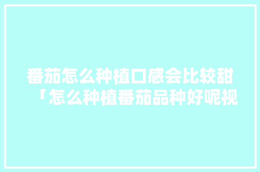 番茄怎么种植口感会比较甜「怎么种植番茄品种好呢视频」 番茄病虫害防治 番茄怎么种植口感会比较甜「怎么种植番茄品种好呢视频」 番茄怎么种植口感会比较甜「怎么种植番茄品种好呢视频」 番茄病虫害防治