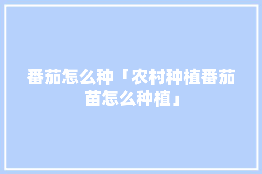番茄怎么种「农村种植番茄苗怎么种植」 番茄怎么种「农村种植番茄苗怎么种植」 种植技巧