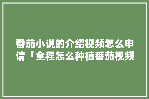 番茄小说的介绍视频怎么申请「全程怎么种植番茄视频教程」 番茄小说的介绍视频怎么申请「全程怎么种植番茄视频教程」 种植技巧