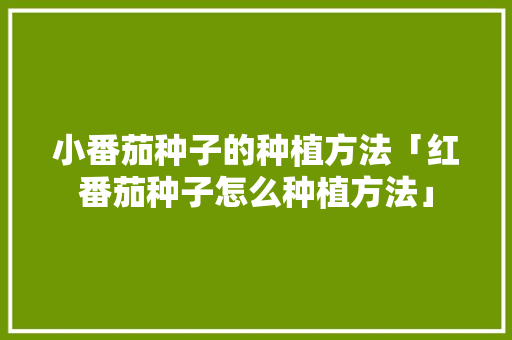小番茄种子的种植方法「红番茄种子怎么种植方法」 小番茄种子的种植方法「红番茄种子怎么种植方法」 农业常识