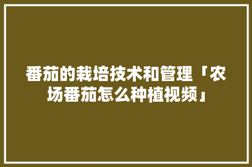 番茄的栽培技术和管理「农场番茄怎么种植视频」 农业常识 番茄的栽培技术和管理「农场番茄怎么种植视频」 番茄的栽培技术和管理「农场番茄怎么种植视频」 农业常识