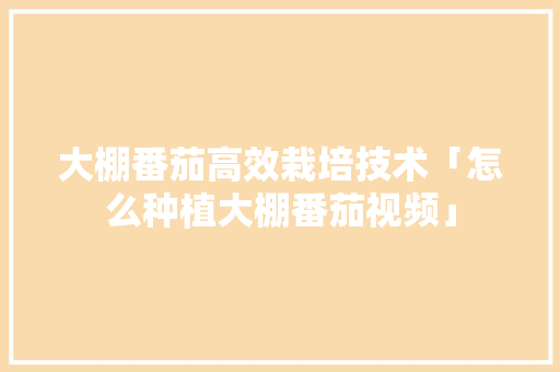 大棚番茄高效栽培技术「怎么种植大棚番茄视频」 大棚番茄高效栽培技术「怎么种植大棚番茄视频」 番茄病虫害防治