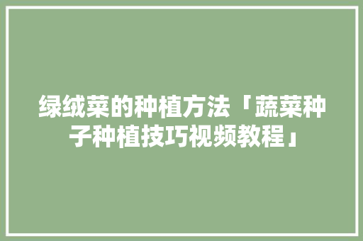 绿绒菜的种植方法「蔬菜种子种植技巧视频教程」 绿绒菜的种植方法「蔬菜种子种植技巧视频教程」 种植技巧