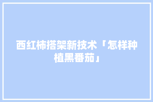 西红柿搭架新技术「怎样种植黑番茄」 西红柿搭架新技术「怎样种植黑番茄」 农业常识