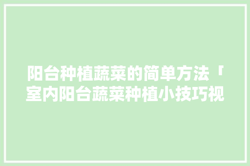 阳台种植蔬菜的简单方法「室内阳台蔬菜种植小技巧视频」 阳台种植蔬菜的简单方法「室内阳台蔬菜种植小技巧视频」 番茄种植技巧