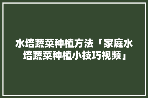 水培蔬菜种植方法「家庭水培蔬菜种植小技巧视频」 水培蔬菜种植方法「家庭水培蔬菜种植小技巧视频」 番茄病虫害防治