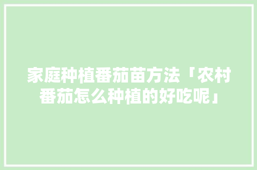 家庭种植番茄苗方法「农村番茄怎么种植的好吃呢」 家庭种植番茄苗方法「农村番茄怎么种植的好吃呢」 种植技巧