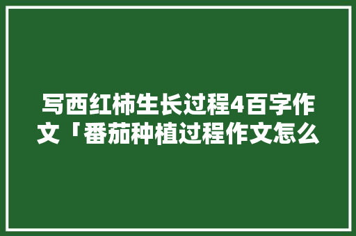 写西红柿生长过程4百字作文「番茄种植过程作文怎么写三年级」 写西红柿生长过程4百字作文「番茄种植过程作文怎么写三年级」 农业常识