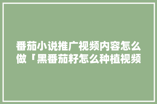 番茄小说推广视频内容怎么做「黑番茄籽怎么种植视频教程」 番茄小说推广视频内容怎么做「黑番茄籽怎么种植视频教程」 番茄种植技巧