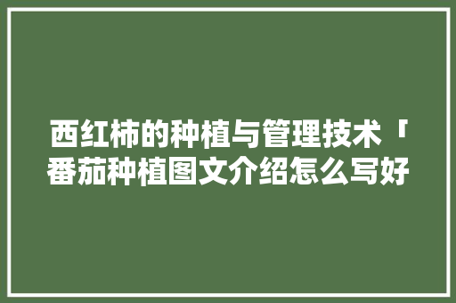 西红柿的种植与管理技术「番茄种植图文介绍怎么写好」 西红柿的种植与管理技术「番茄种植图文介绍怎么写好」 植物种类