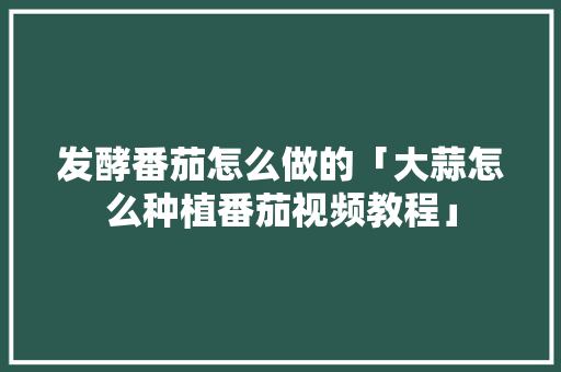 发酵番茄怎么做的「大蒜怎么种植番茄视频教程」
