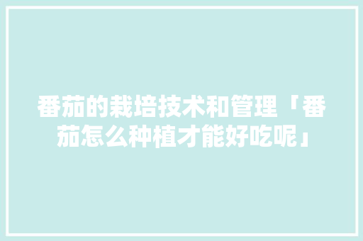 番茄的栽培技术和管理「番茄怎么种植才能好吃呢」