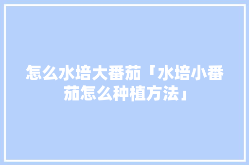 怎么水培大番茄「水培小番茄怎么种植方法」 怎么水培大番茄「水培小番茄怎么种植方法」 种植技巧