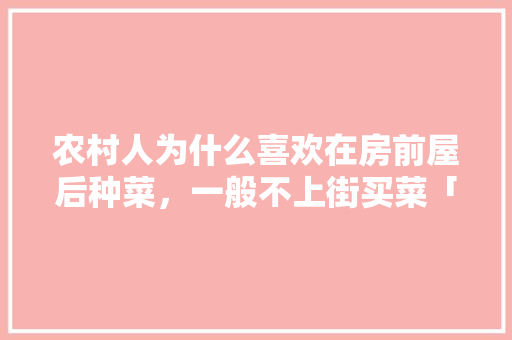 农村人为什么喜欢在房前屋后种菜，一般不上街买菜「菜地蔬菜种植技巧视频教程」 农村人为什么喜欢在房前屋后种菜，一般不上街买菜「菜地蔬菜种植技巧视频教程」 土壤施肥