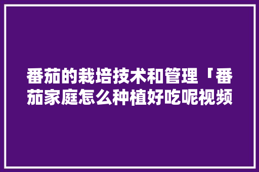番茄的栽培技术和管理「番茄家庭怎么种植好吃呢视频」 番茄的栽培技术和管理「番茄家庭怎么种植好吃呢视频」 土壤施肥