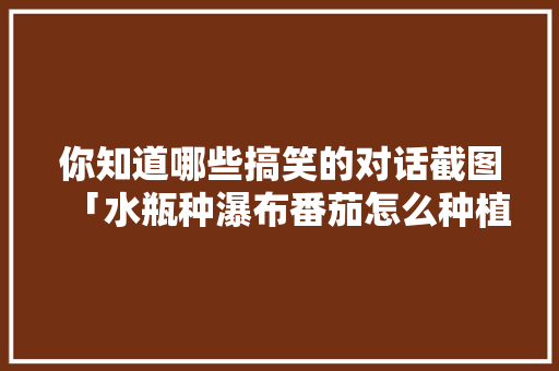 你知道哪些搞笑的对话截图「水瓶种瀑布番茄怎么种植的」