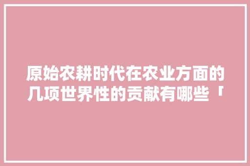 原始农耕时代在农业方面的几项世界性的贡献有哪些「自然农耕蔬菜种植技巧和方法」 原始农耕时代在农业方面的几项世界性的贡献有哪些「自然农耕蔬菜种植技巧和方法」 土壤施肥